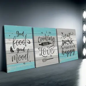 Framed, 3-piece set of framed turquoise kitchen decor modern farmhouse wall art with inspirational quotes poster motivational gift turquoise gray white rustic dining room sign