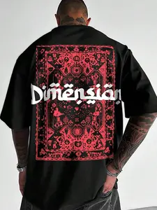 Men's Round Neck Arabic Letter and Flower Printed Short-Sleeve Casual T-Shirt, Trendy Graphic Tee, Fashion Men's Top, Everyday Streetwear