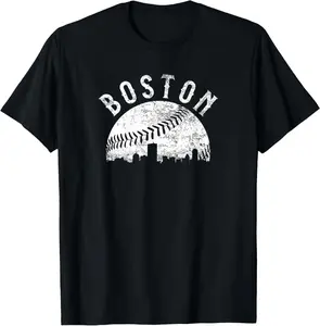 Casual Cotton shortsleeve tees Vintage Boston Massachusetts Skyline Apparel T-Shirt