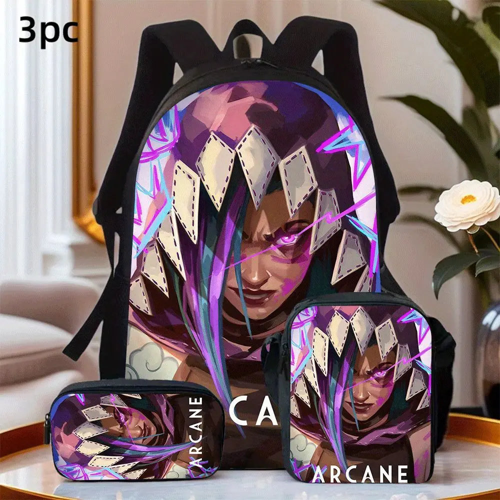 Gothic Arcane Jinx 3-Piece Backpack Set, Waterproof Oxford School Bag with Reusable Insulated Lunch Bag for School Lunch and Pencil Case for Fans, Back To School Haul, Snack Storage