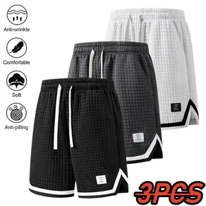 3-Pack Men’s Waffle Knit Shorts, Ultra-Soft Anti-Pill Casual Shorts, Elastic Waist with Drawstring, Breathable Lightweight Athletic Shorts for Gym, Beach, Everyday Wear