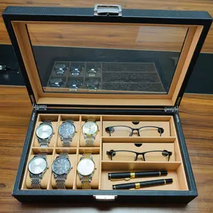 Luxury Watch Display Box with Large Glass Window,Carbon Fiber Watch Storage Case,Watch Collection Organizer, Wear-resistant Corrosion-resistant,Best Gift for Men & Women