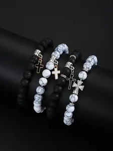 Men's Vintage Cross Charm Beaded Bracelet, Fashionable Jewelry for Party, Daily Clothing Decor, Trendy All-match & Exquisite Jewelry for Birthday Gift, Cross Beads Bracelet
