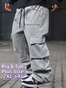 Men's Heavy-Duty Plus Size Cargo Pants – Multi-Pocket Utility Work Pants with Adjustable Drawstring Waist, Loose Fit for Construction, Outdoor & Daily Wear, Big & Tall Casual Trousers, Durable Fabric & Comfortable Full-Length Design