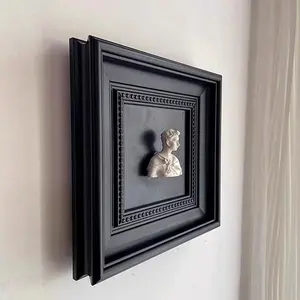 French Vintage Style Decorative Painting, High-End Ancient Greek Figure Head Plaster Wall Art, Living Room 3D Hallway Hanging Canvas