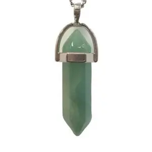 Green Aventurine Bullet Point Necklace with Metallic Accent, Adjustable Chain, and Simple Design