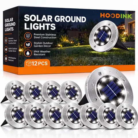Hoodink Solar Spike Lights - Sun-Powered LED Lights, IP65 Waterproof, Automatic Activation, Cool White, Auto On/Off, No Wiring, Outdoor Accent Lighting for Yard Decking Patio Home Decor Camping Essentials