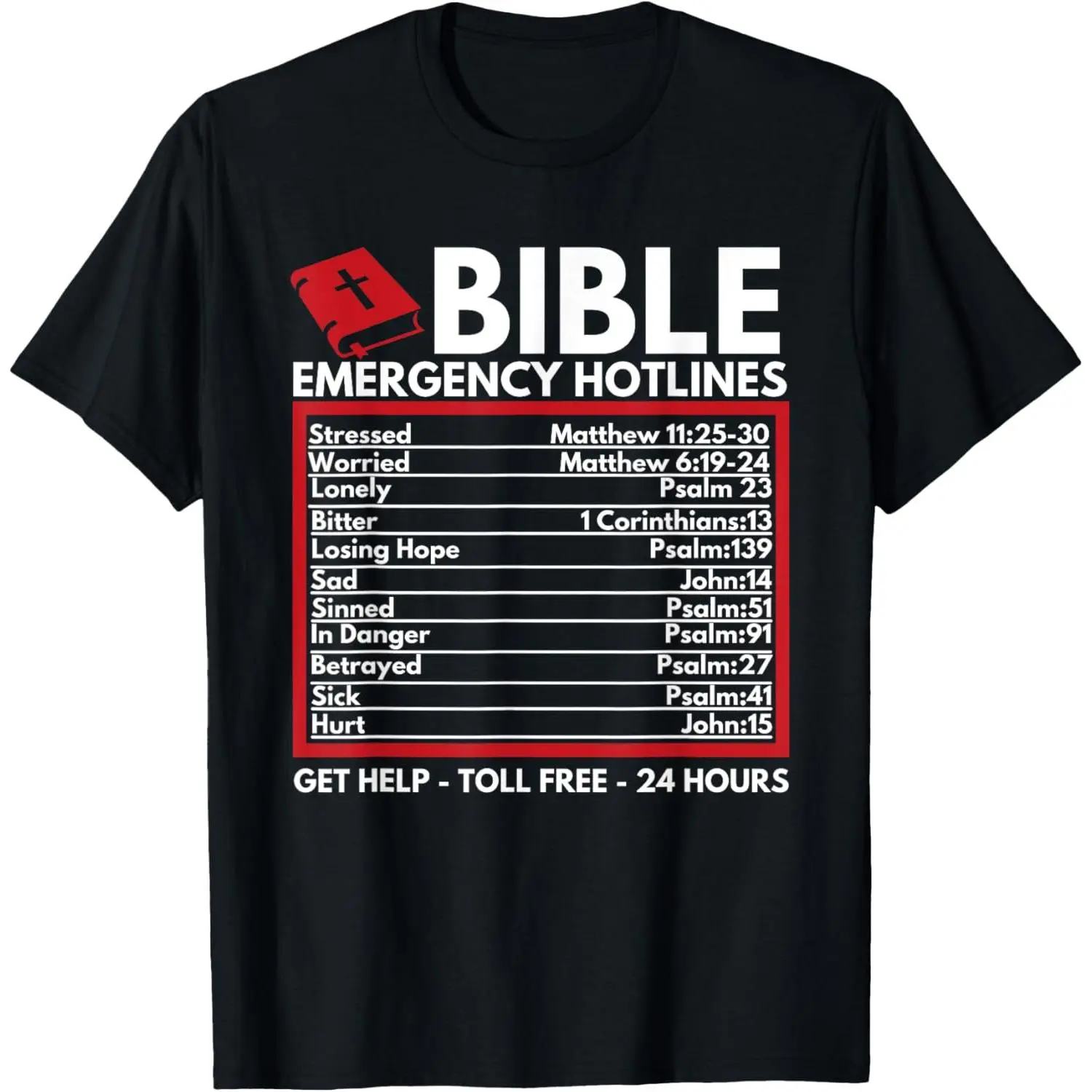 Bible Emergency Numbers - Funny Christian Bible &amp; Jesus T-Shirt        Graphic tees Casual Cotton