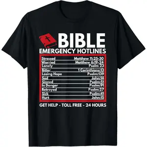 Bible Emergency Numbers - Funny Christian Bible &amp; Jesus T-Shirt        Graphic tees Casual Cotton