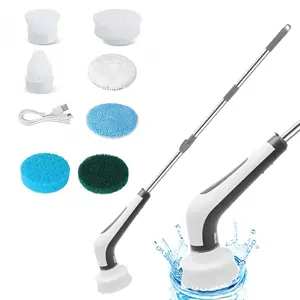 Electric Spin Scrubber, 1 Set Cordless Shower Scrubber with 7 Replacement Heads & 4 Tier Removable Handle, Dual Speed Extendable Spin Brush for Cleaning Bathroom, Kitchen, Tub, Tile, Window