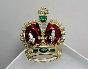 Rhinestone CROWN TRIFARI  Brooch Pin In Gold Tone Royal Crown Lapel pin  Crown Jewelry