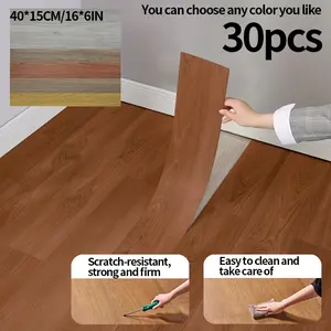 30pcs Glossy High Grade PVC Self-Adhesive Wood Grain Floor Stickers, Durable Waterproof Oilproof Flooring Patchwork, Universal Home Use