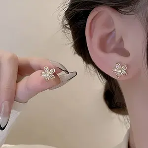 Elegant Floral Stud Earrings Five-Petal Flower Design with Sparkling Rhinestones for Everyday & Formal Wear Perfect Gift for Her Sister