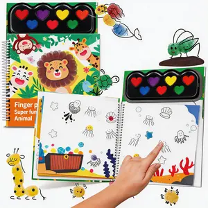 Finger Paint Coloring Book for Kids, Hardcover Travel Finger Paint Kit Include Ink Pad Finger Painting Activity Book, Portable Sensory Activity Develops Creativity, Travel Busy Book for Kids