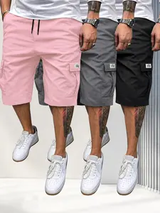 Men's Fitted Matching Shorts Set - Casual Summer Drawstring Color-Mixed Shorts, Lightweight Breathable, Slanted Multipocket, Versatile Everyday Beach Gym Wear Brown, Black, Green, Pink, Color-Mixed Men's Shorts, Fitted Men's Shorts Activewear Athl