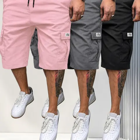 URMCZ Men's Pocketed Casual Drawstring Athletic Work Shorts - Lightweight Quick-Dry Twill Fabric, Elastic Waist Fitted Cut Activewear for Gym, Beach