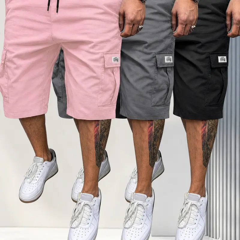 URMCZ Men's Pocketed Casual Drawstring Athletic Work Shorts - Lightweight Quick-Dry Twill Fabric, Elastic Waist Fitted Cut Activewear for Gym, Beach