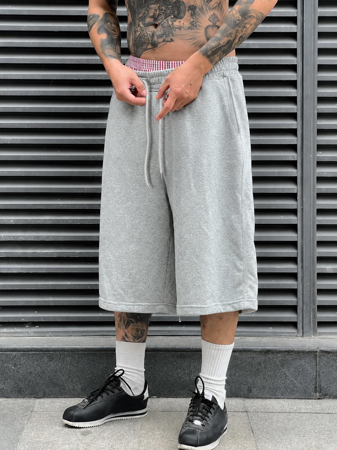 Mens 3 4 Length Sweat Shorts Urban fashion essentials Baggy Wide Leg Below Knee Long Shorts Drawstring Elastic Waist Plain Streetwear Shorts Loose Fit Gym Workout Lounge Skater Hip Hop Y2K Athletic Capri Shorts Daily Casual Summer Outfit Wear Street Looks