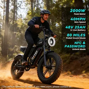 【DTTZH】F6S Electric Bike, Peak Power 2000W, Full Suspension, 40 MPH Top Speed, Range 80-100 Miles, 48V 25Ah Removable Battery, 2-Seater Design, LED Headlights, 20Inch All-Terrain Fat Tires, UL 2849 Certified. Off-Road Bikes. Ebike Electric Bikes