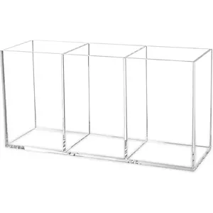 Clear Makeup Brush Organizer,  Brushes Storage Holder with 3 Slots,Pencil Pen Holder for Desk,Desk Organizer and Accessories for Vanity