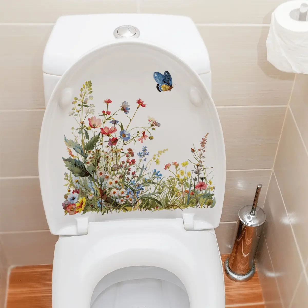 A (30*30cm) floral spring toilet sticker, bathroom toilet decorative sticker, self-adhesive M10235, Bathroom Decor Supplies, Bathroom Decorations