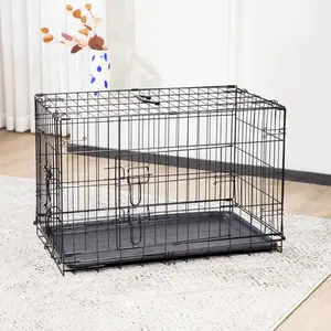 Large Dog Crate with Divider Panel, 24''/30''/36''/42''/48'' Double Door Folding Metal Wire Dog Cage with Plastic Leak-Proof Pan Tray, Pet Kennel for Indoor, Outdoor, Travel dogcrate training