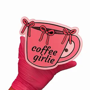 Coffee Girlie Lash Tile - Pink Cup Design with Red Bows for Coffee Lovers