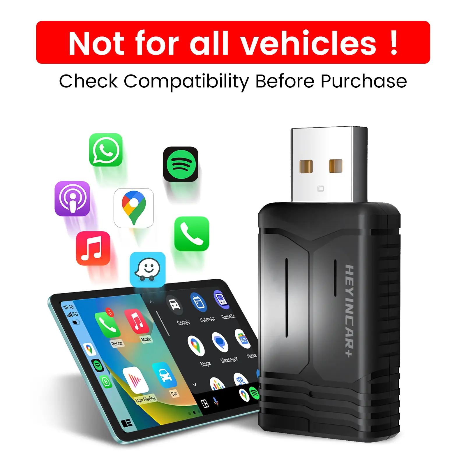 HEYINCAR 2-in-1 Wireless CarPlay Adapter for Wired to Wireless Android Auto, Bluetooth 5.0, Dual Antenna, Compatible with 98% of CarPlay Cars, No Stre