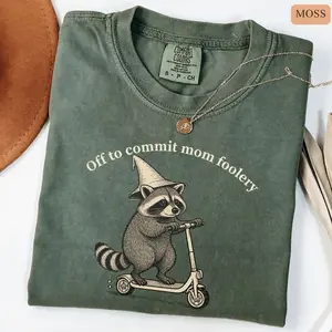 Mama Racoon Comfort Colors Shirt Off to Commit Mom Foolery TShirt Funny Racoon Scooter Gift For Mom Funny Mama Shirt Pregnancy Announcement Tee Unisex Womenswear Graphic Tops 85A