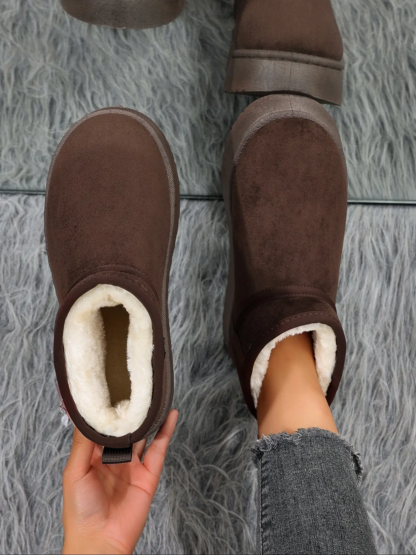 Women's Winter Snow Boots, Cute Fleece Lined Ankle Booties, Thick Sole Anti-Slip Shoes, Boho Style Outdoor Footwear
