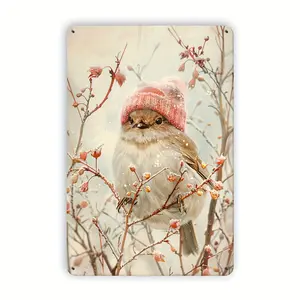 Charming Vintage Bird Metal Tin Sign - 8x12 Inch | Durable Iron Wall Art with Winter-Themed Bird & Berries Design | Perfect for Home, Bar, Cafe, Garage & Garden Decor | Easy-Hang Classic Plaque, Bird Decor