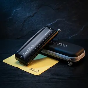Kongsheng LYRA SC-12 12-Hole Professional Chromatic Harmonica - Obsidian Matte Black Finish, Smooth Stainless Steel Slide, Phosphor Bronze Reeds, Precision Metal Mouthpiece, Imported Reeds outdoorfun
