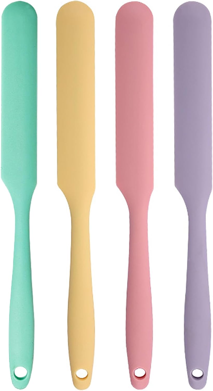4 Pcs Silicone Jar Spatula Set - Long Handle Sourdough Scraper, Skinny Spatula for Jars, Bottles, and Containers, Non-Stick Heat Resistant Cake Cream Spatulas