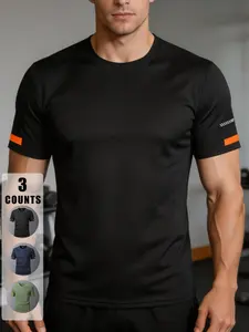Summer Regular Fit Men's Quick-Dry Sports Short Sleeve T-Shirt, Running Fitness Top, Casual Training Clothes, 1/3 Pack