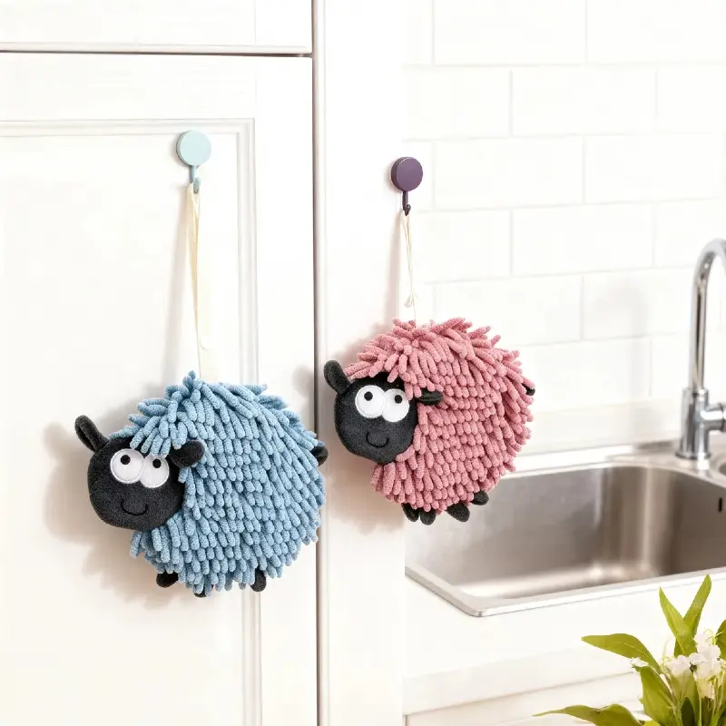 1 Cute Sheep Lamb Hanging Hand Towel, Soft Cartoon Animal Towel, Super Absorbent Microfiber Quick Drying Tea Towel, Wall Hanging for Kitchen Bathroom, Home Essentials, Bath Supply, Neo Bathroom, Graduation Gifts, Business Trip Travel Towel