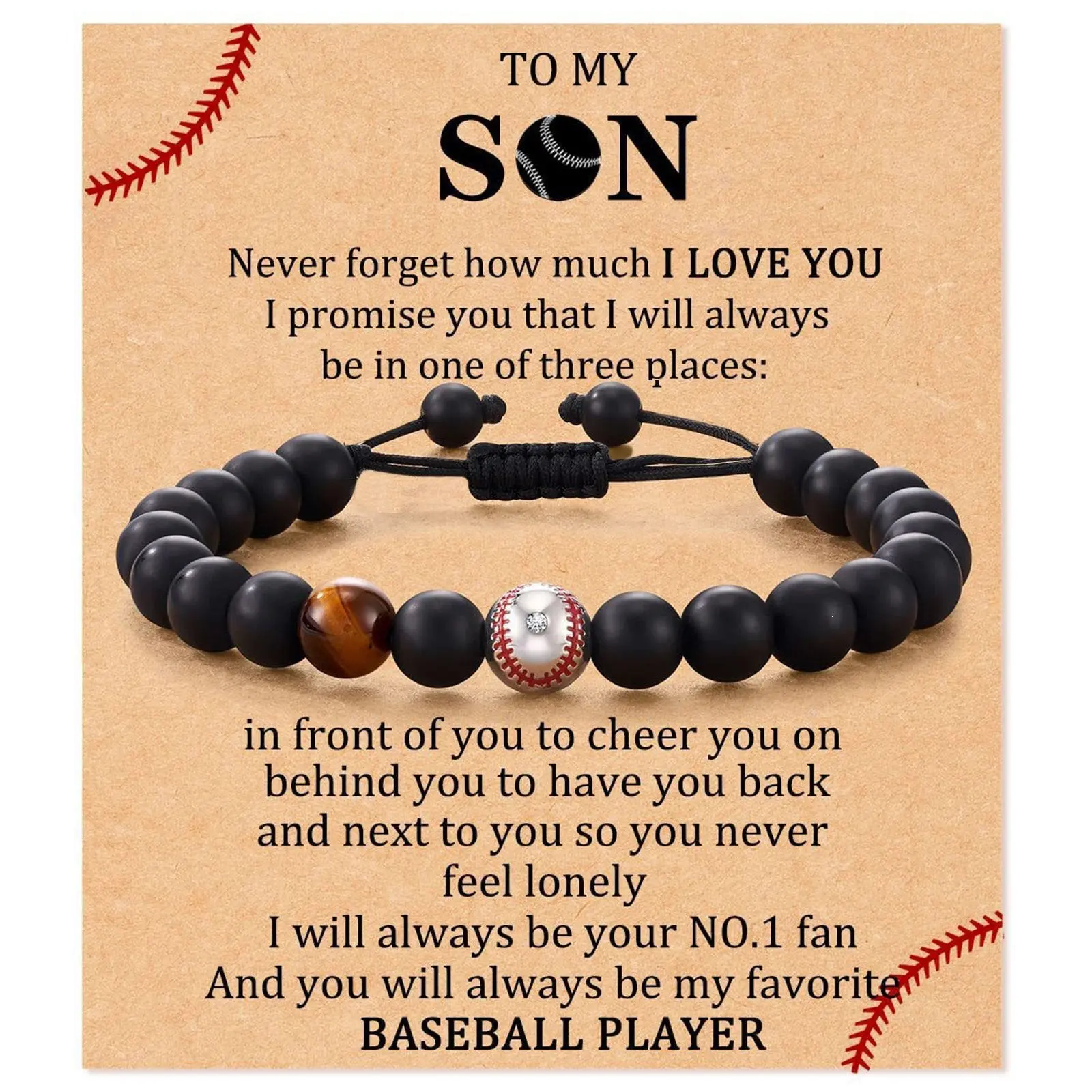 Men's Lightweight Sports Beads Bracelet - Black Agate & Natural Tiger Eye Religious Bracelet, Gift for Coaches & Children, Sports Partner Friendship Token, Natural Stones, Daily Wear, Cross Motif, Adjustable, Casual, Football Fashion, A, One-Piece