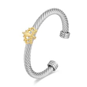 Mytys Cable Bracelet for Women Fashion jewelry Two Tone Mixed Metal Bracelets Stainless Steel Adjustable Cuff Bracelet