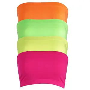 Neon Colors Bandeau Top for Women, Strapless Layering Tube Top Bra Seamless 4-Pack