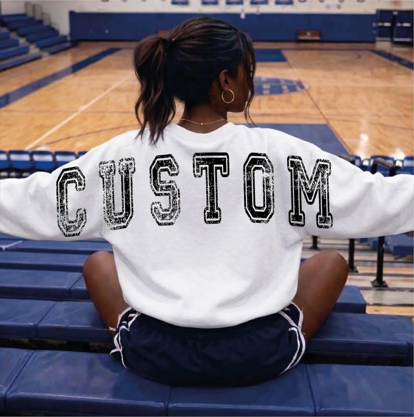 Comfort Colors Custom Team Name Sweatshirt, Personalized School Mascot Crewneck, Distressed Varsity Back Print, Spirit Wear
