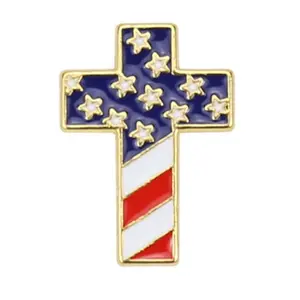 US American Flag Cross Enamel Pin 23mm x 17mm Patriotic Faithful Accessory for Your Collection