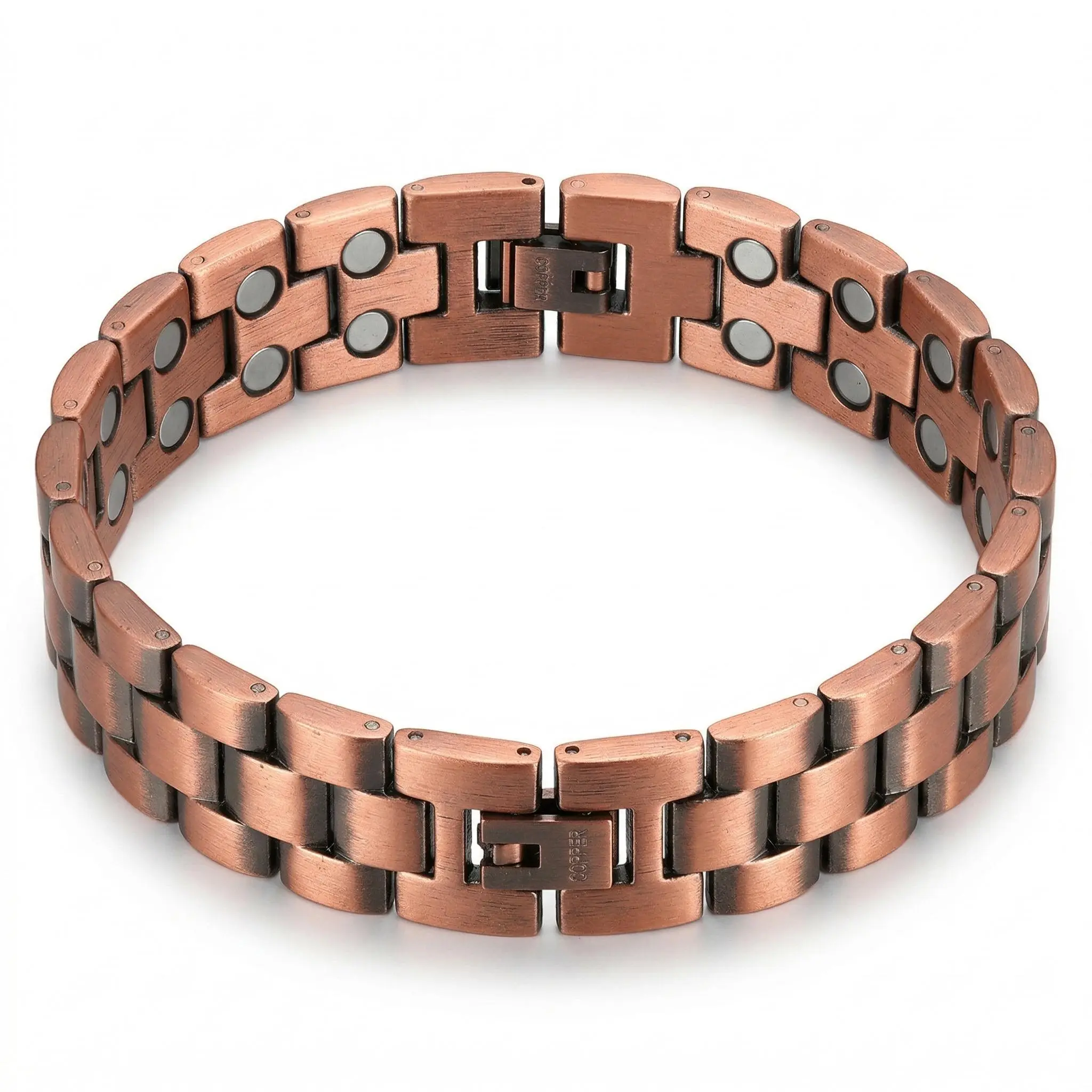 99.9% Pure Copper Magnetic Bracelet for Men - Vintage Retro, Adjustable Size Bold Link Chain, Brushed Everyday Wear Costume Jewelry Gift, 99.9% Copper