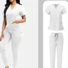 2 Pack Womens Stretch Fitted Vneck Scrub Tops, Ultra Soft Breathable Nursing Medical Scrubs Uniforms with Pockets for Salon Spa Workwear, Clothes, Scrub Top Clothing, Stretch Scrub Set