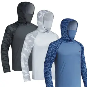 RODEEL 915 Sun Hoodie Shirts w/ Mask Neck Gaiter Men UPF 50+ UV Protection Long Sleeve Lightweight Quick Dry Moisture Wicking Breathable Cooling Activewear for Outdoor Sport Gym Fishing Hiking Roofing Landscaping Construction, Holiday Gift