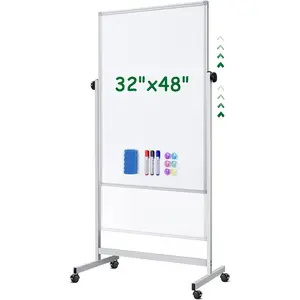 Rolling Whiteboard  Wheels, 32x48 Inches Double-Sided  Dry Erase Board with Stand, Height Adjustable Mobile White Board Easel for Classroom  Office