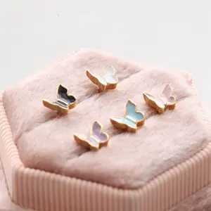 Acrylic Butterfly Cartilage Earring • 3D Colorful Conch Stud • Dainty Tragus Piercing • Gold Butterfly Threadless Pushpin • Screwback Labret