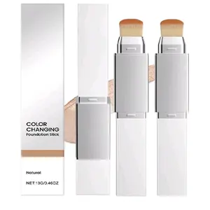 2 Pack Color Changing Foundation Sticks for Women,3 In 1 Dual-Ended Design Color Changing Cover Cream Stick with Brush,Full Coverage Concealer Sticks,Long Lasting Flawless Hydrating