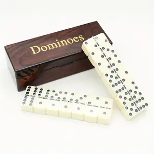 Double Six Dominoes Set, 1 Box Portable Wooden Box with Carrying Case, Resin Domino Tiles, and Instructions for Travel & Table Game Entertainment