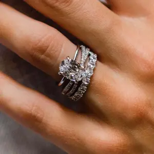 Maxine Timeless 3.5ct Oval Cut 3PC Bridal Ring Set,5A Cubic Zirconia Engagement Ring Set,Women's Ring Jewelry,Wedding Ring Set for Daily,Travel,Proposal,Birthday,Anniversary, Stacking Rings, Cubic Zirconia Rings