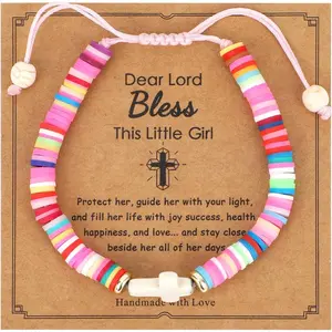 X-HBL01 Cross Bracelet for Girls, Dear Lord Bless This Little Girl Bracelet Colorful Christian Jesus Religious Bracelets for Kids Jewelry Gifts for Teenage Women Daughter Sister Christmas , Catholic Gifts