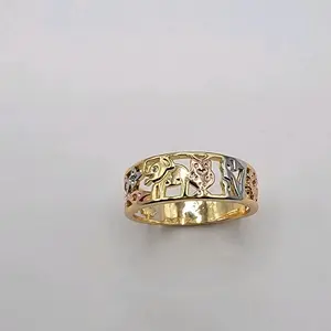 Seven Powers Ring (7 potencias) Ring 3 Color Laminated Gold Sizes 7 to 10, Top 8mm Bottom 5mm Sparkling Design for Any Occasion